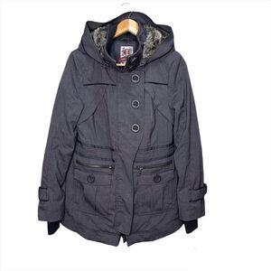 Three Stones Grey Fur Hooded Jacket Size Medium Winter Outdoor